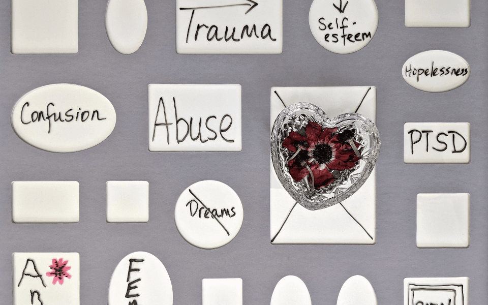collage of trauma words